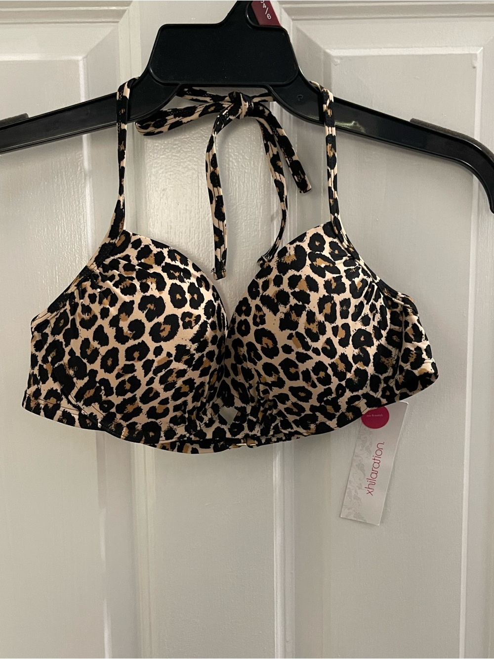 Xhilaration Leopard Print Halter Bikini Top in Black and Tan